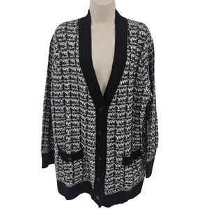 Torrid Boyfriend Cardigan Sweater Women 0 L Black White Check Chunky Cozy Preppy